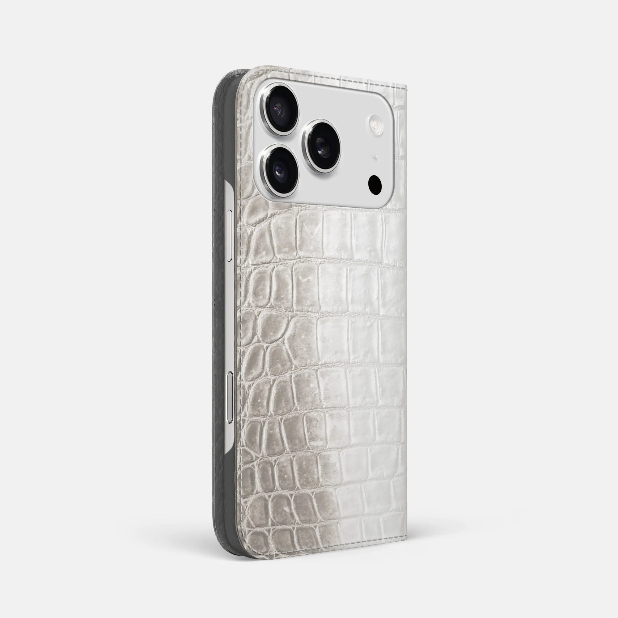 Gloss Finish Design Minimal Texture Layer Folio Slim Case For iPhone 17 Pro Max In Himalayan Crocodile