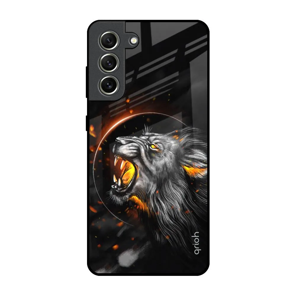 Luxury Surface Layer Aggressive Lion Glass Case for Samsung Galaxy S21 FE 5G