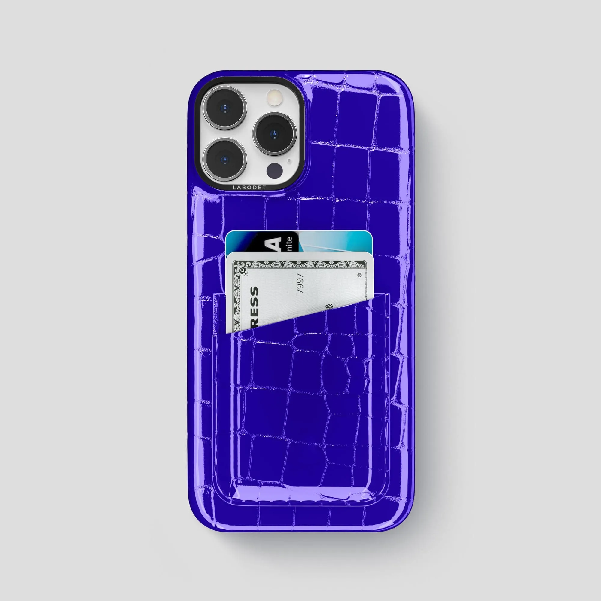 Comfort Padding Precision Cutouts Double Card Case For iPhone 14 Pro Max In Shiny Alligator