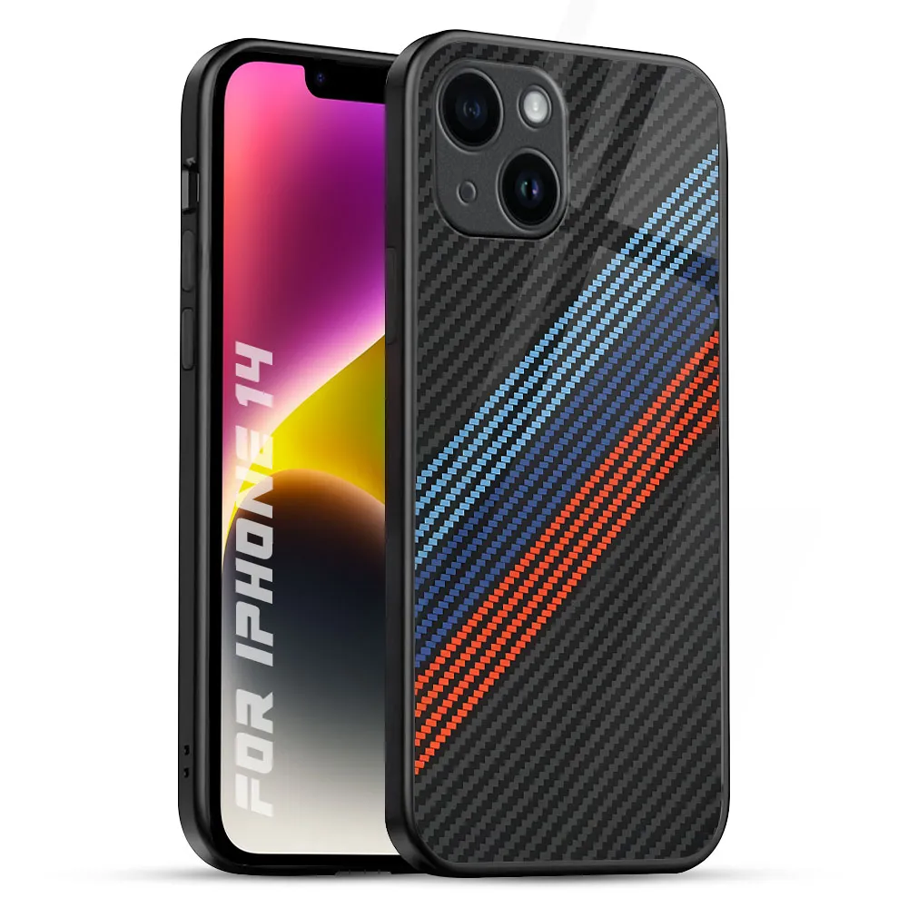 Luxury Pattern Carbon Inspired Glass Case for iPhone 14