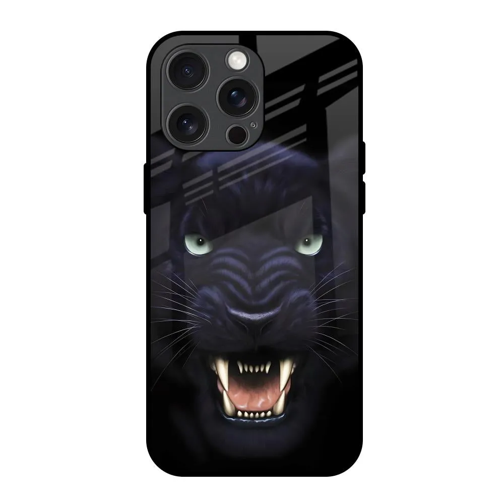 Angry Black Leopard Glass Case for iPhone 15 Pro Max Trendy Design