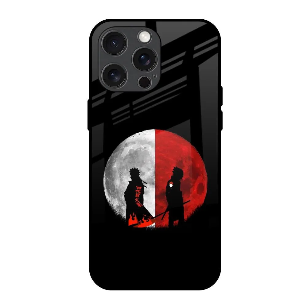 Anime Red Moon Glass Case for iPhone 15 Pro Max Transparent Shell Durable Look