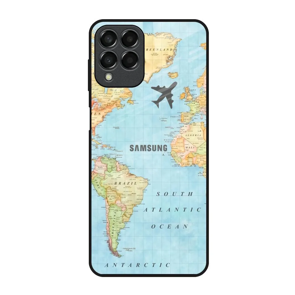 Clear Finish Fly Around The World Glass Case for Samsung Galaxy M53 5G
