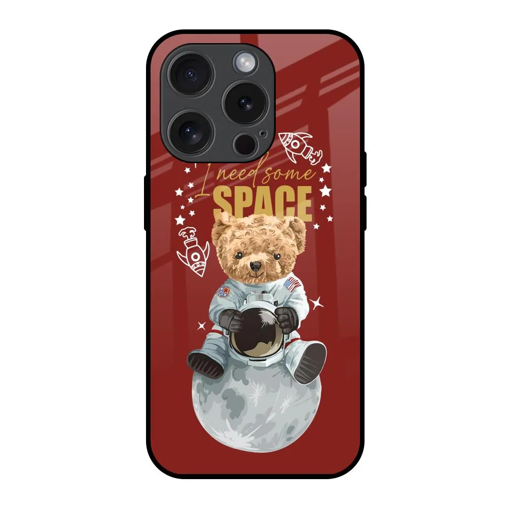 Astronaut Bear Glass Case for iPhone 15 Pro Soft Frame