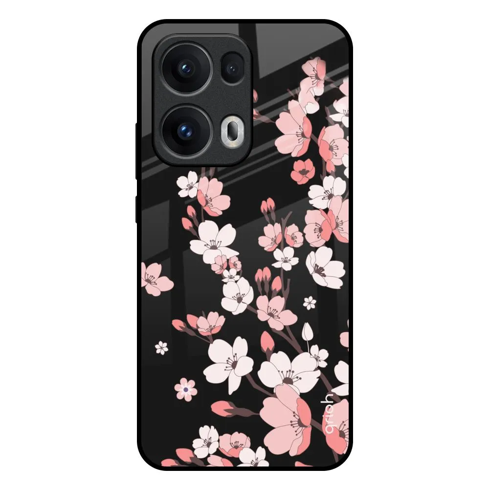 Black Cherry Blossom Glass Case for Oppo Reno13 Pro 5G Minimal Grip Durable touch