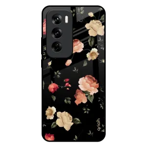 Black Spring Floral Glass Case for Oppo Reno 12 5G Flexible structure Minimal Surface
