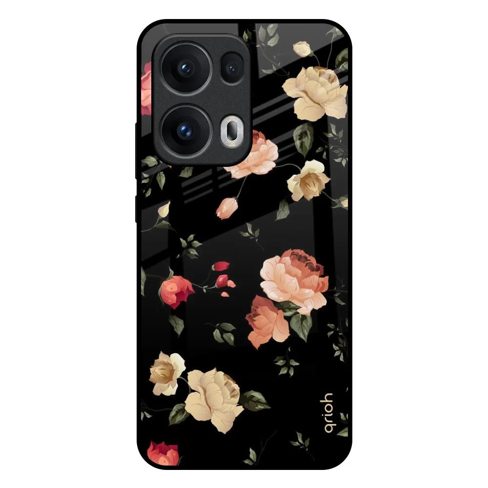Black Spring Floral Glass Case for Oppo Reno13 Pro 5G Textured Comfort Lightweight texture