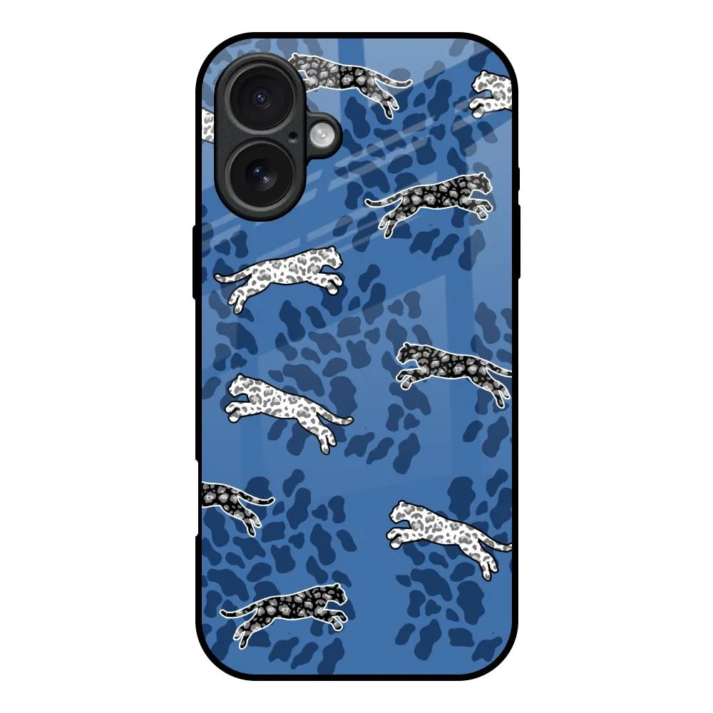 Fashion Statement Hybrid Form Blue Cheetah Glass Case for iPhone 17