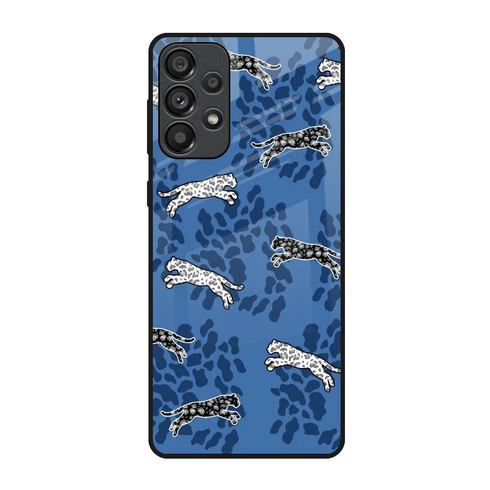 Luxury Detail Texture Blue Cheetah Glass Case for Samsung Galaxy A73 5G