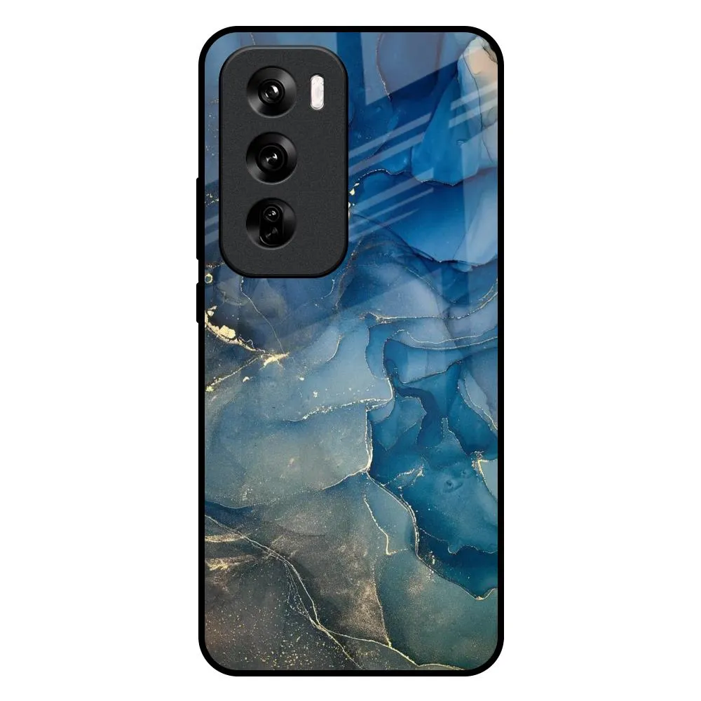 Rugged Frame Blue Cool Marble Glass Case for Oppo Reno 12 Pro 5G