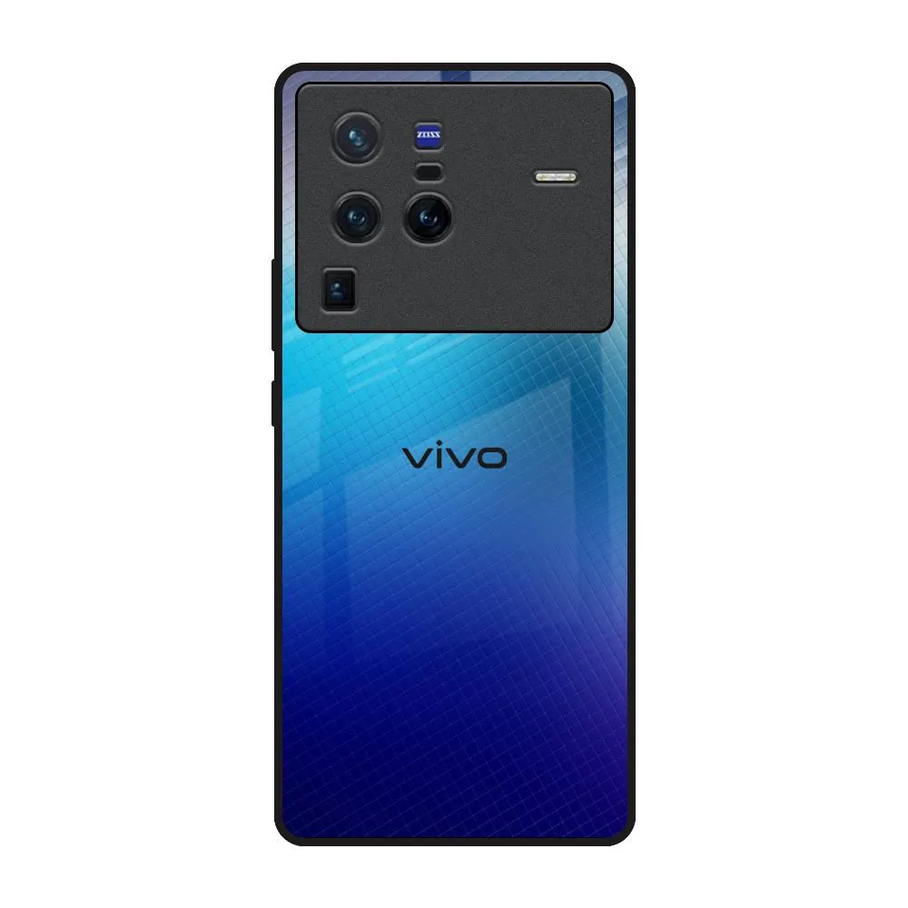 Shock Cushion Blue Rhombus Pattern Glass Case for Vivo X80 Pro 5G