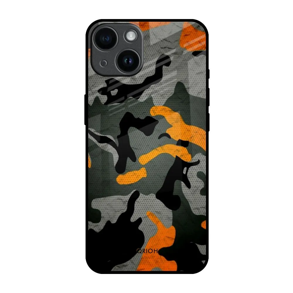 Shockproof Frame Dust proof Camouflage Orange Glass Case For iPhone 14