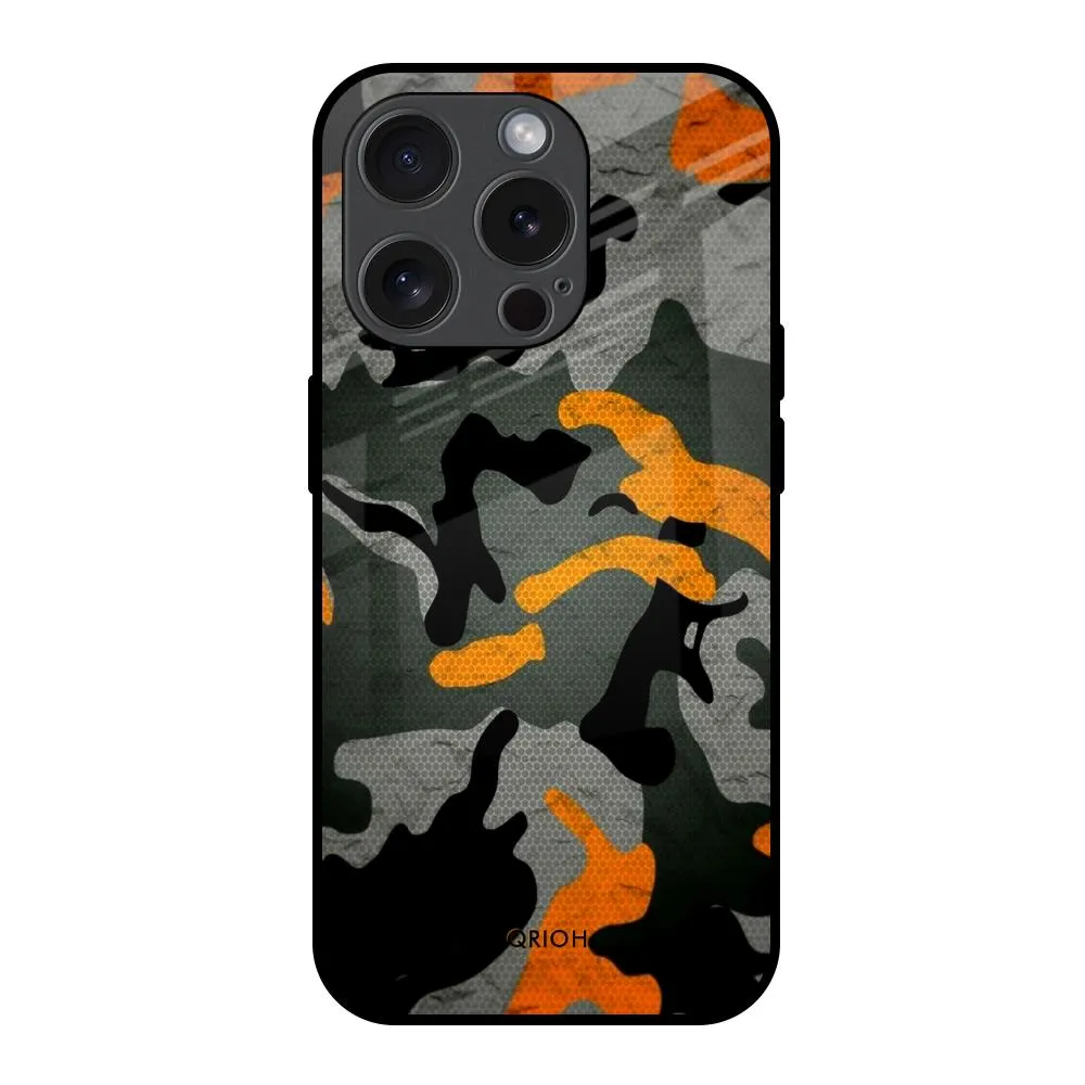 Matte Shield Layer Futuristic style Camouflage Orange Glass Case For iPhone 15 Pro