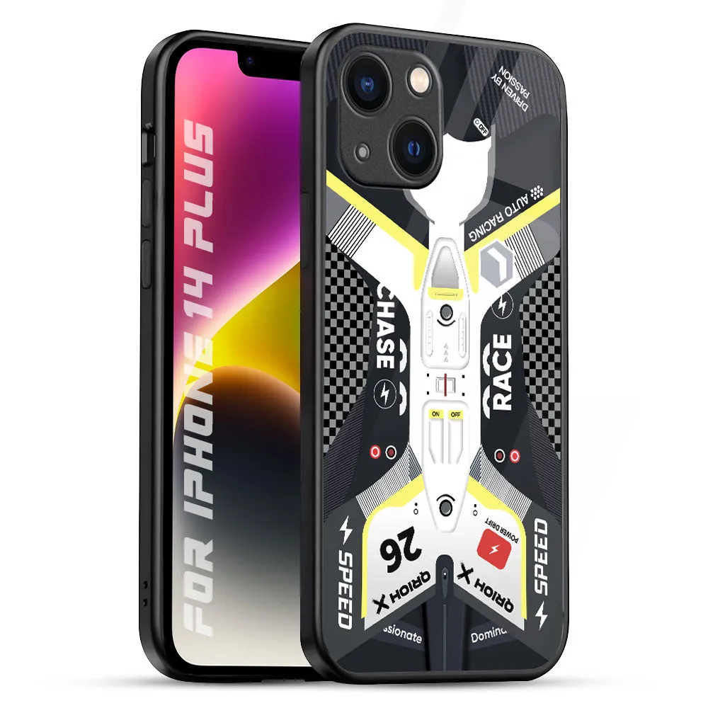 Comfort Shape Glossy Finish Look Car Enthusiast Glass Case for iPhone 14 Plus