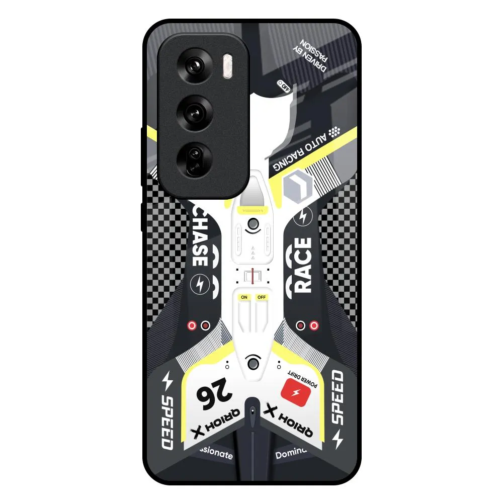 Car Enthusiast Glass Case for Oppo Reno 12 Pro 5G Modern Pattern Layer Polished Finish