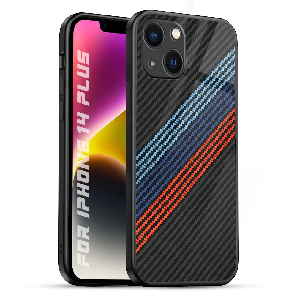 Carbon Inspired Glass Case for iPhone 14 Plus Modern Grip Shock Guard