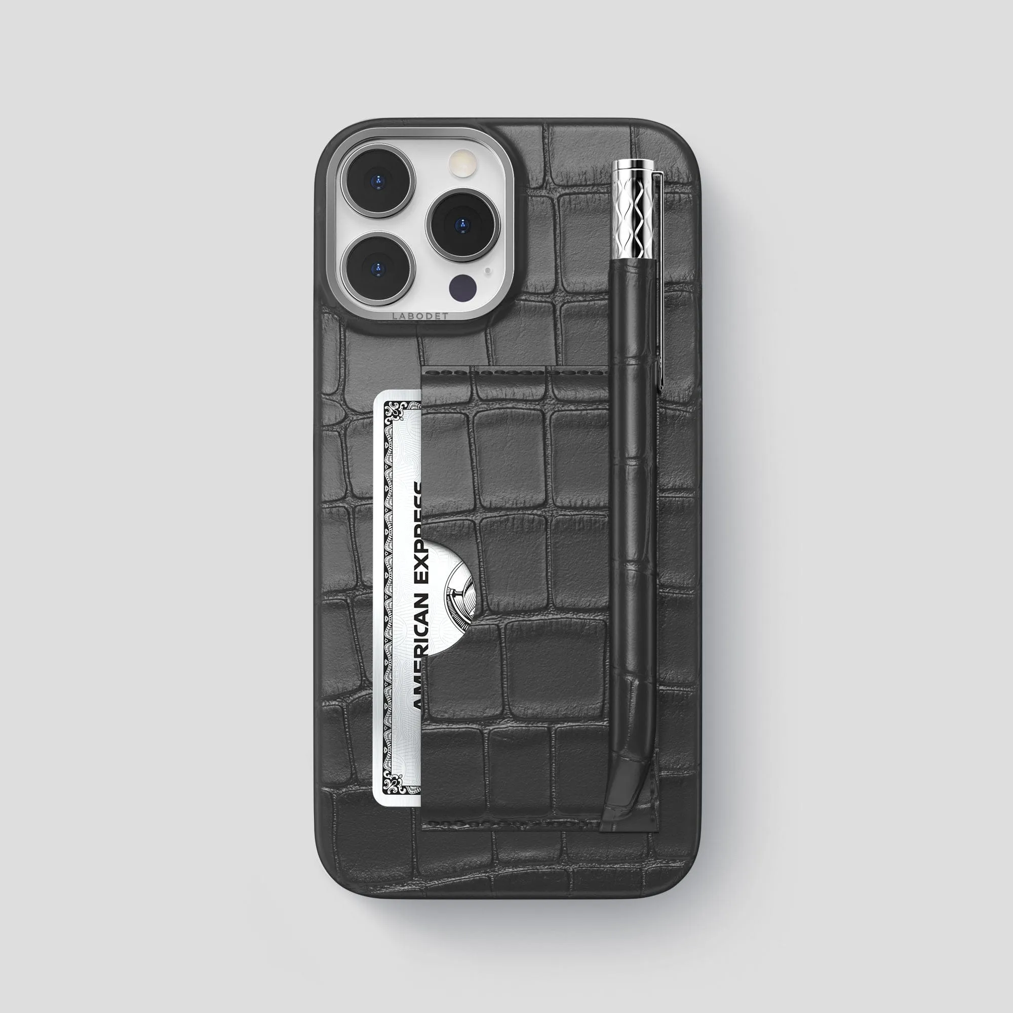 Transparent Look Card and Pen Holder Case For iPhone 14 Pro Max In Alligator