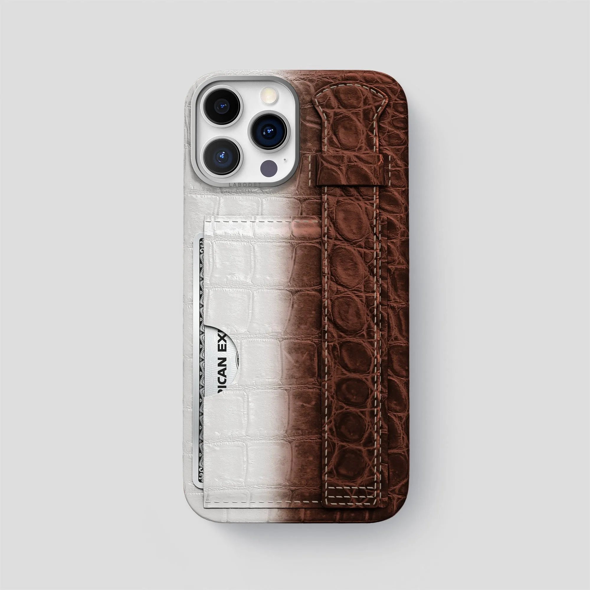 Cardholder Strap Case For iPhone 14 Pro Max In Himalayan Crocodile Comfort touch Stylish Detailing
