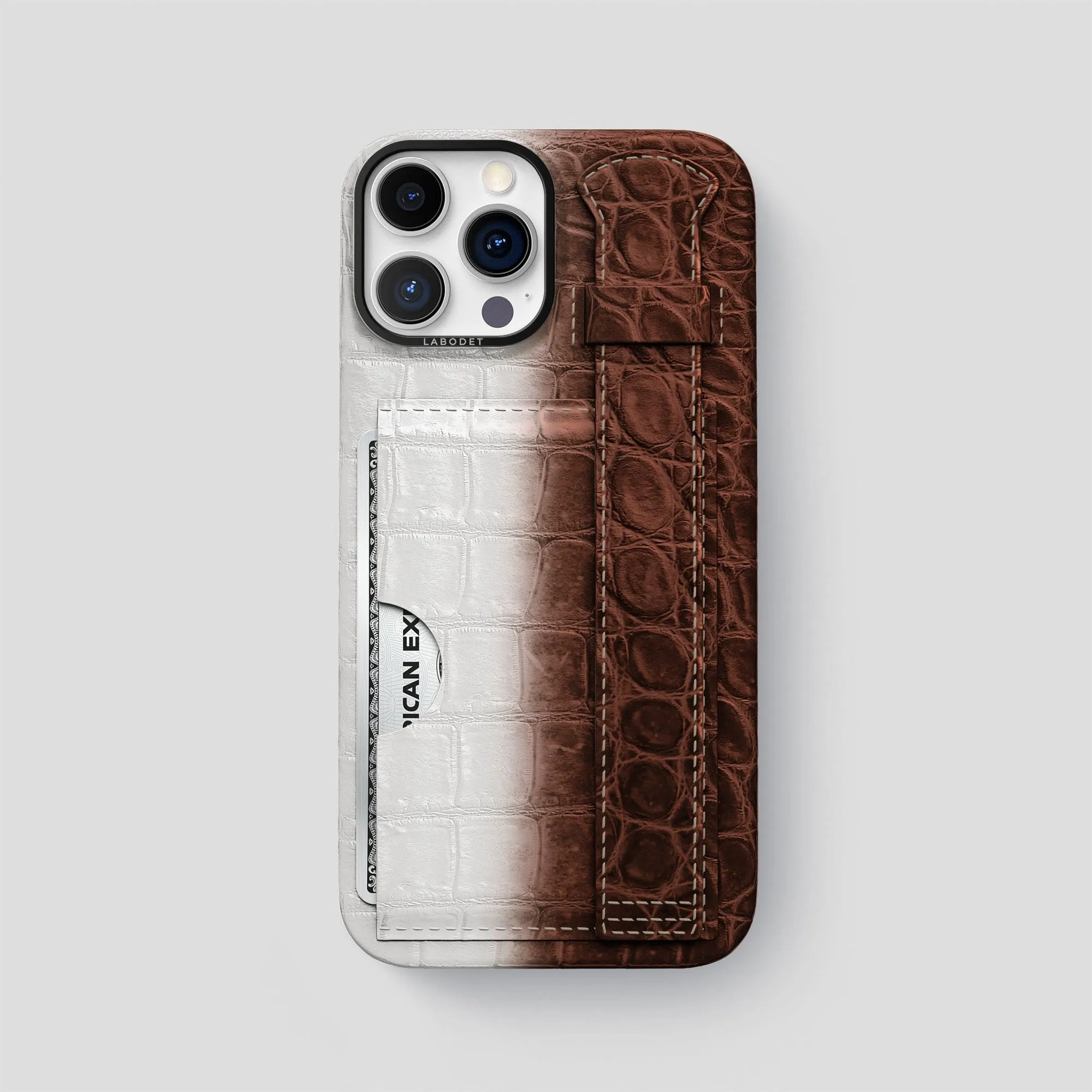 Cardholder Strap Case For iPhone 14 Pro Max In Himalayan Crocodile Hybrid Grip Durable Design
