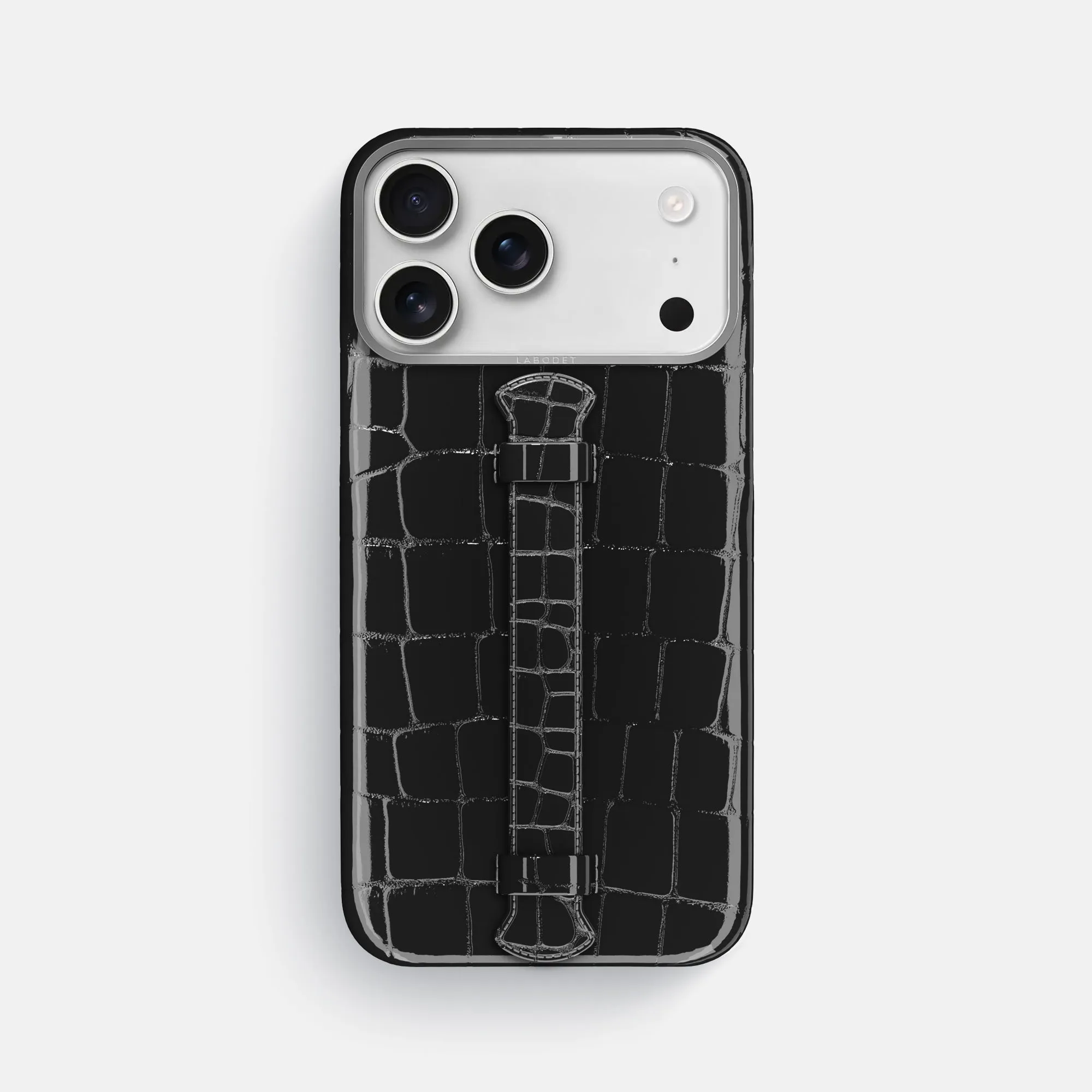 Center Handle For iPhone 17 Pro Max In Shiny Alligator Hard Plastic Hybrid Material