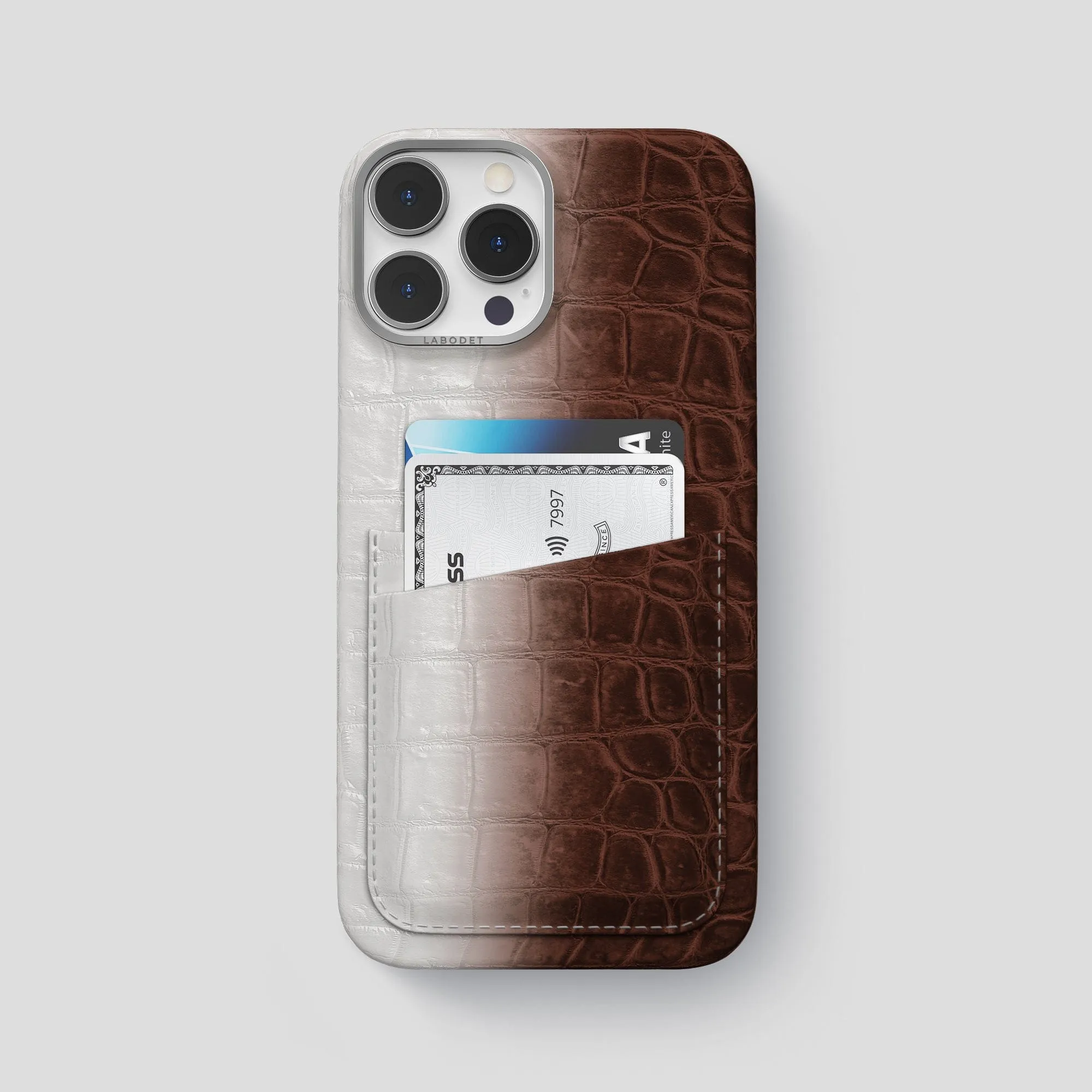 Double Card Case For iPhone 14 Pro Max In Himalayan Crocodile Luxury Texture Finish