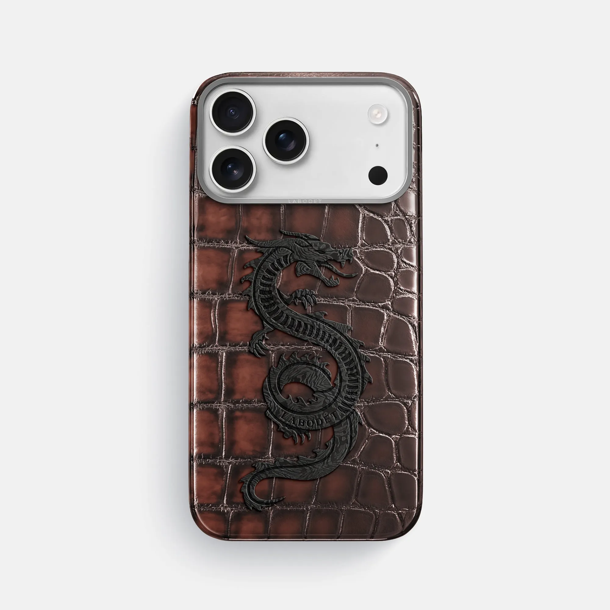 Modern Grip Texture Travel Accessory Classic Case With Carbon Dragon For iPhone 17 Pro Max In Patina Alligator