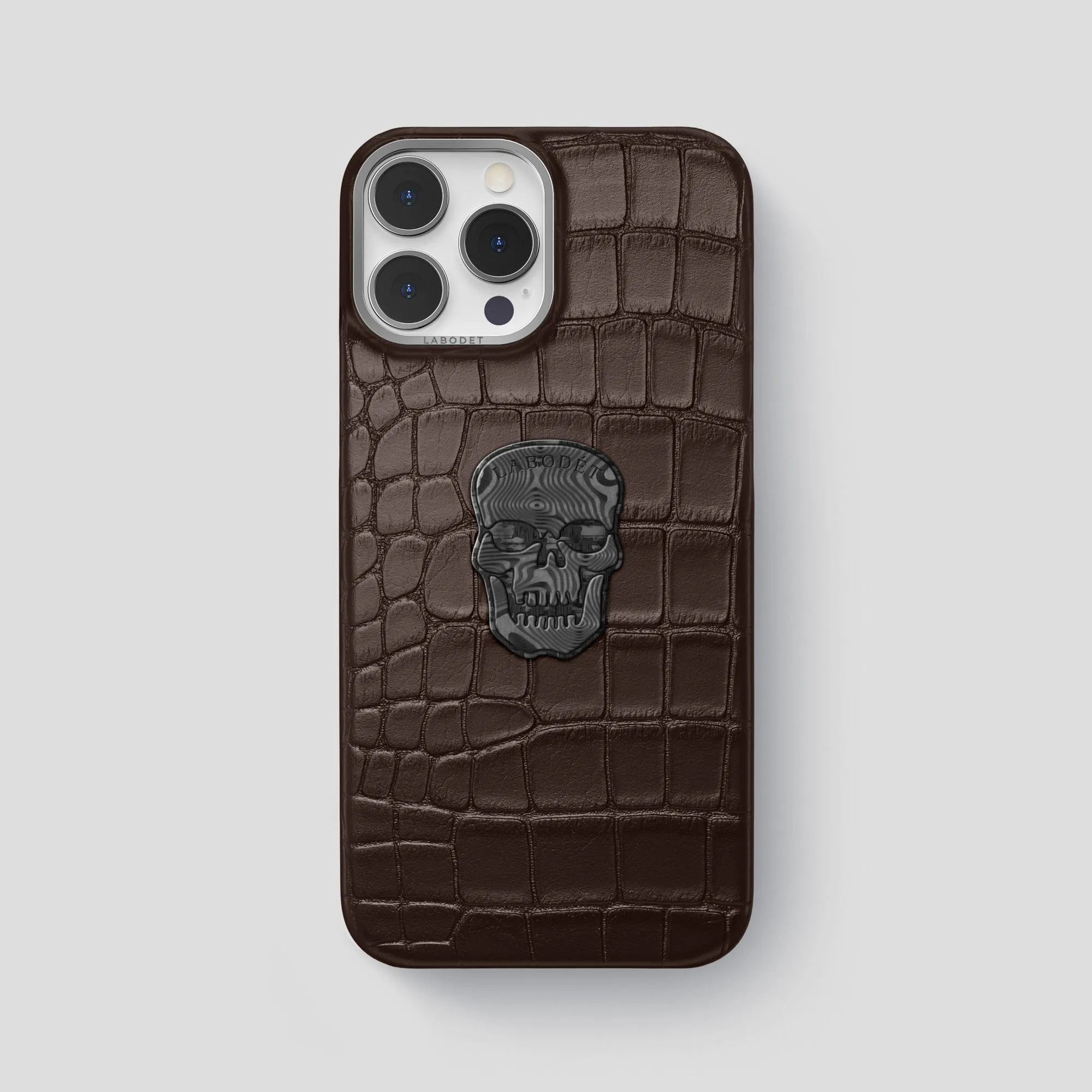Classic Case With Carbon Skull For iPhone 14 Pro Max In Alligator Stylish Surface Design Elegant Finish Design