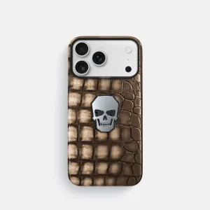 Compact Edge Modern Detail Classic Case With Titanium Skull For iPhone 17 Pro In Patina Alligator