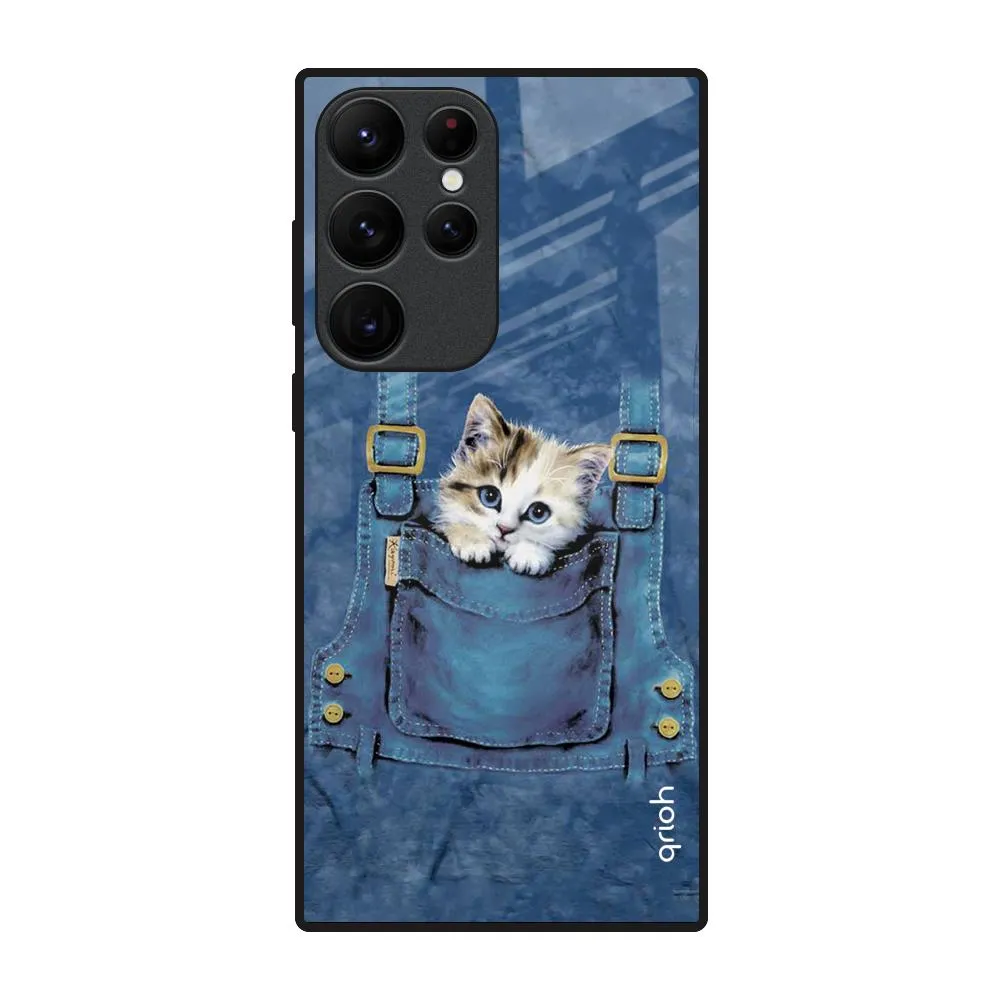 Kitty In Pocket Glass Case For Samsung Galaxy S22 Ultra 5G Gloss Texture