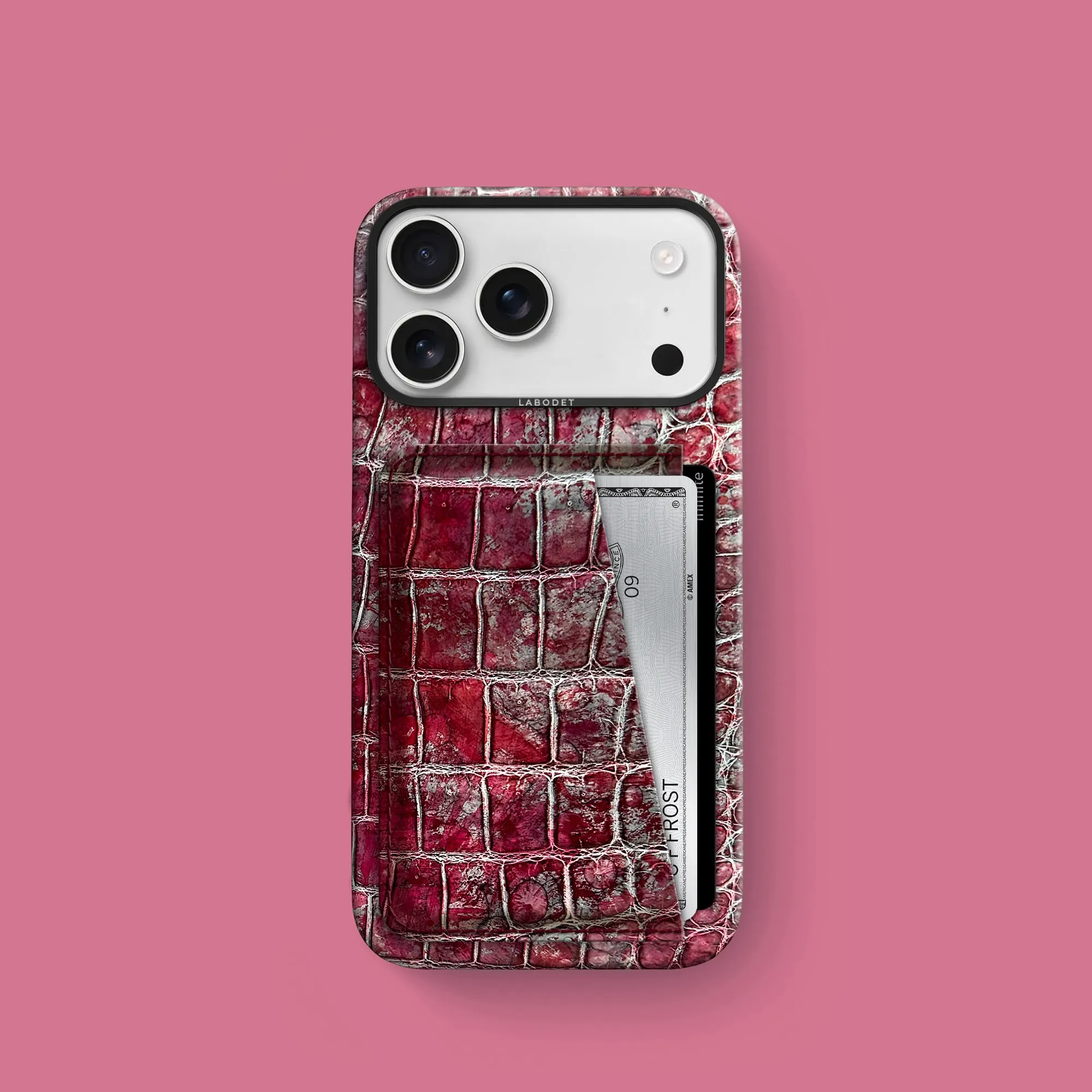 Polished Edge Protective Surface Double Card Case 1/1 Garnet For iPhone 17 Pro In Alligator