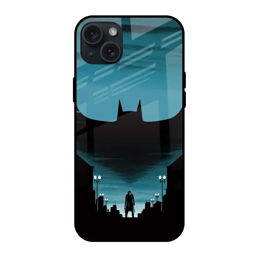 Minimal Design Cyan Bat Glass Case for iPhone 15 Plus