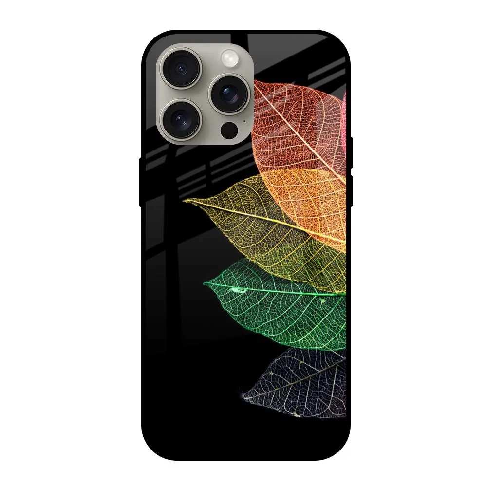 Colorful Leaves Glass Case for iPhone 15 Pro Max Trendy Design Everyday Use