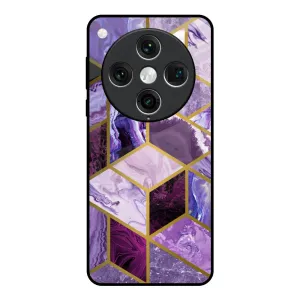 Hybrid Look Luxury Grip Purple Rhombus Marble Glass Case for Oppo Find x8 Pro