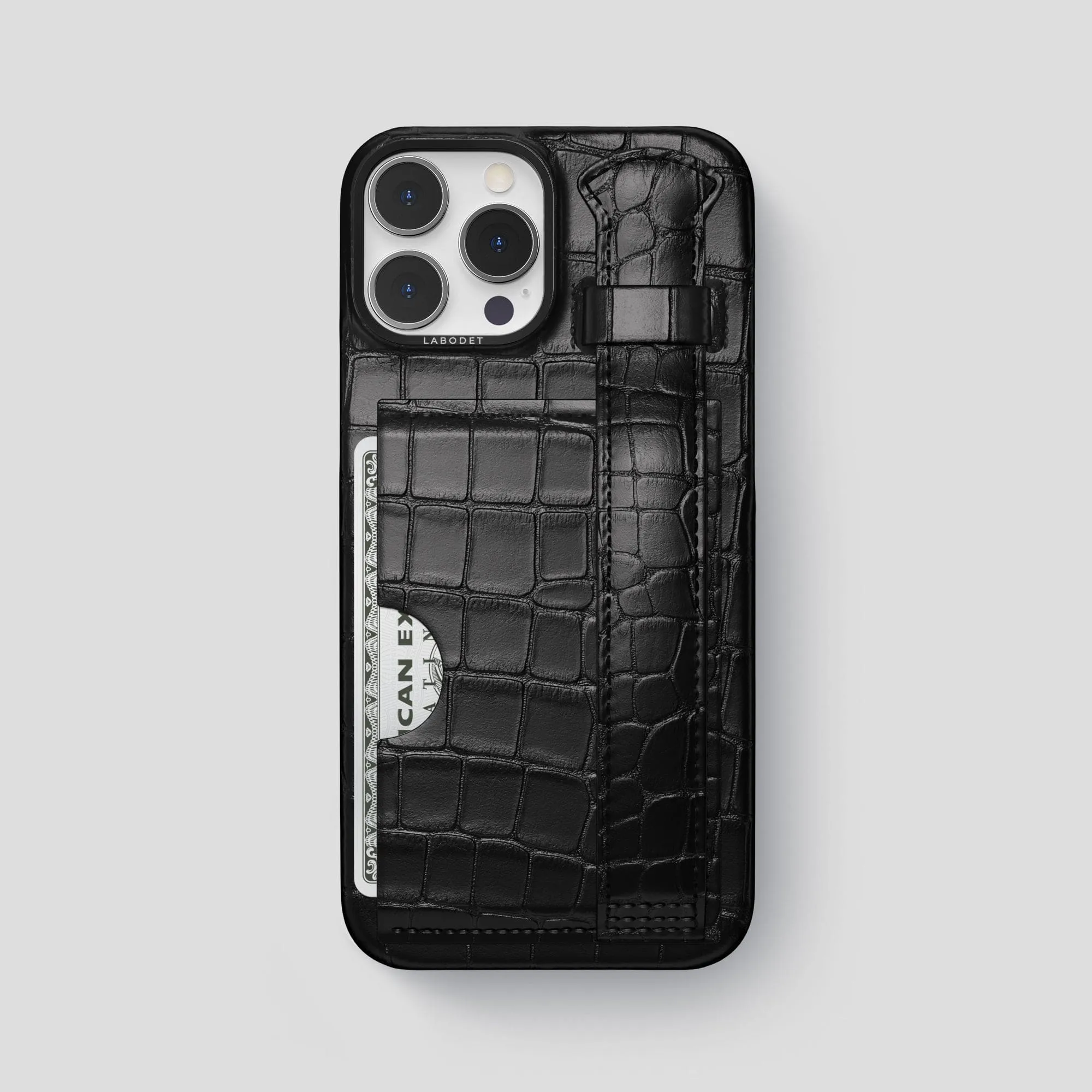 Cardholder Strap Case For iPhone 14 Pro Max In Alligator Elegant Build Texture Minimal Shield Texture