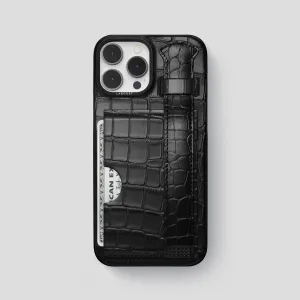 Cardholder Strap Case For iPhone 14 Pro Max In Alligator Elegant Build Texture Minimal Shield Texture