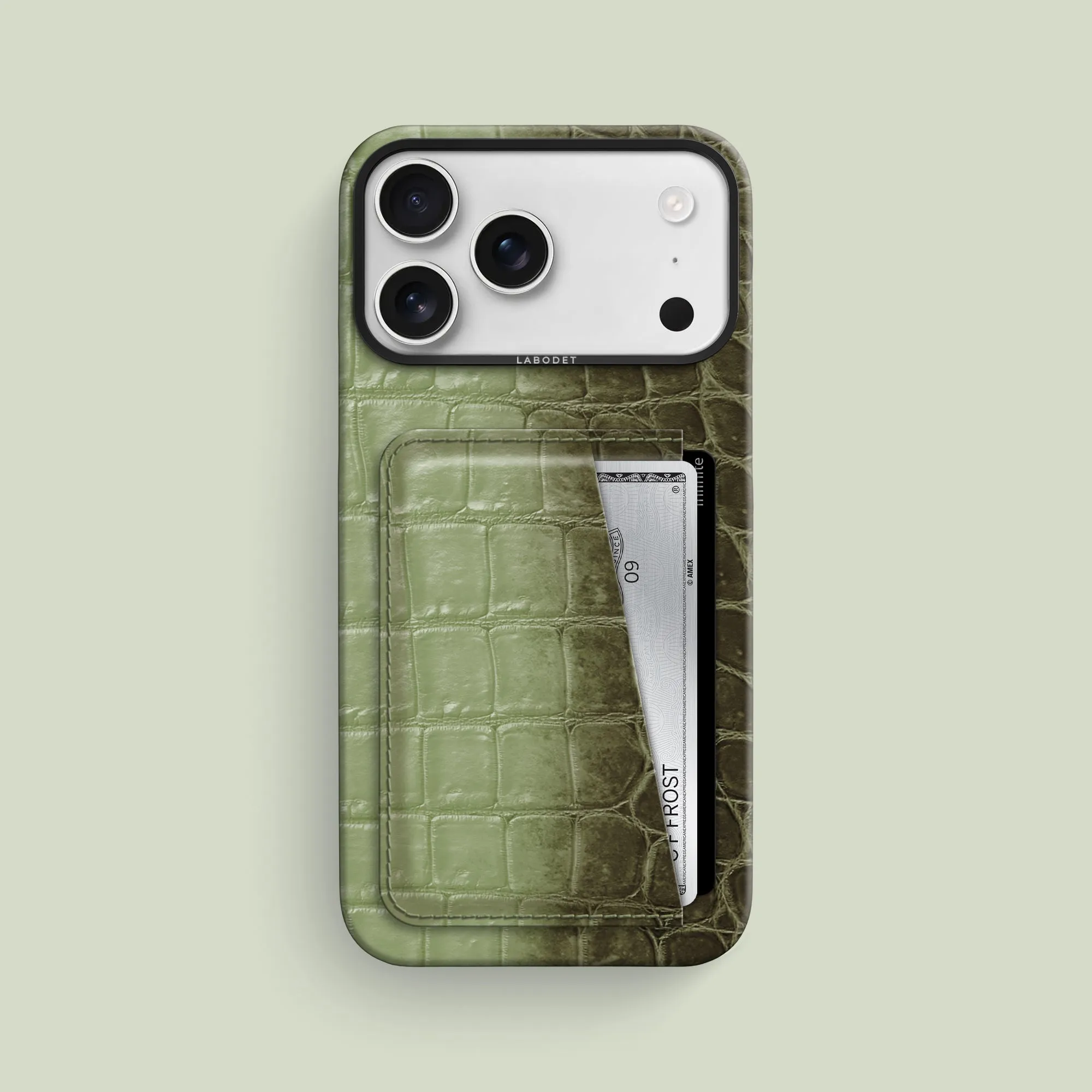 Stylish Shape Double Card Case Celadon Green For iPhone 17 Pro Max In Himalayan Crocodile