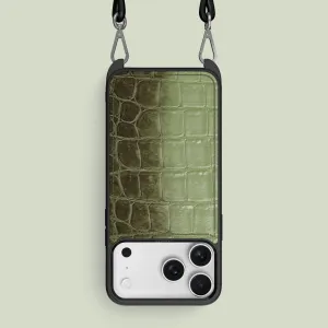 Crossbody Sport Case Celadon Green For iPhone 17 Pro Max In Himalayan Crocodile Glossy Look