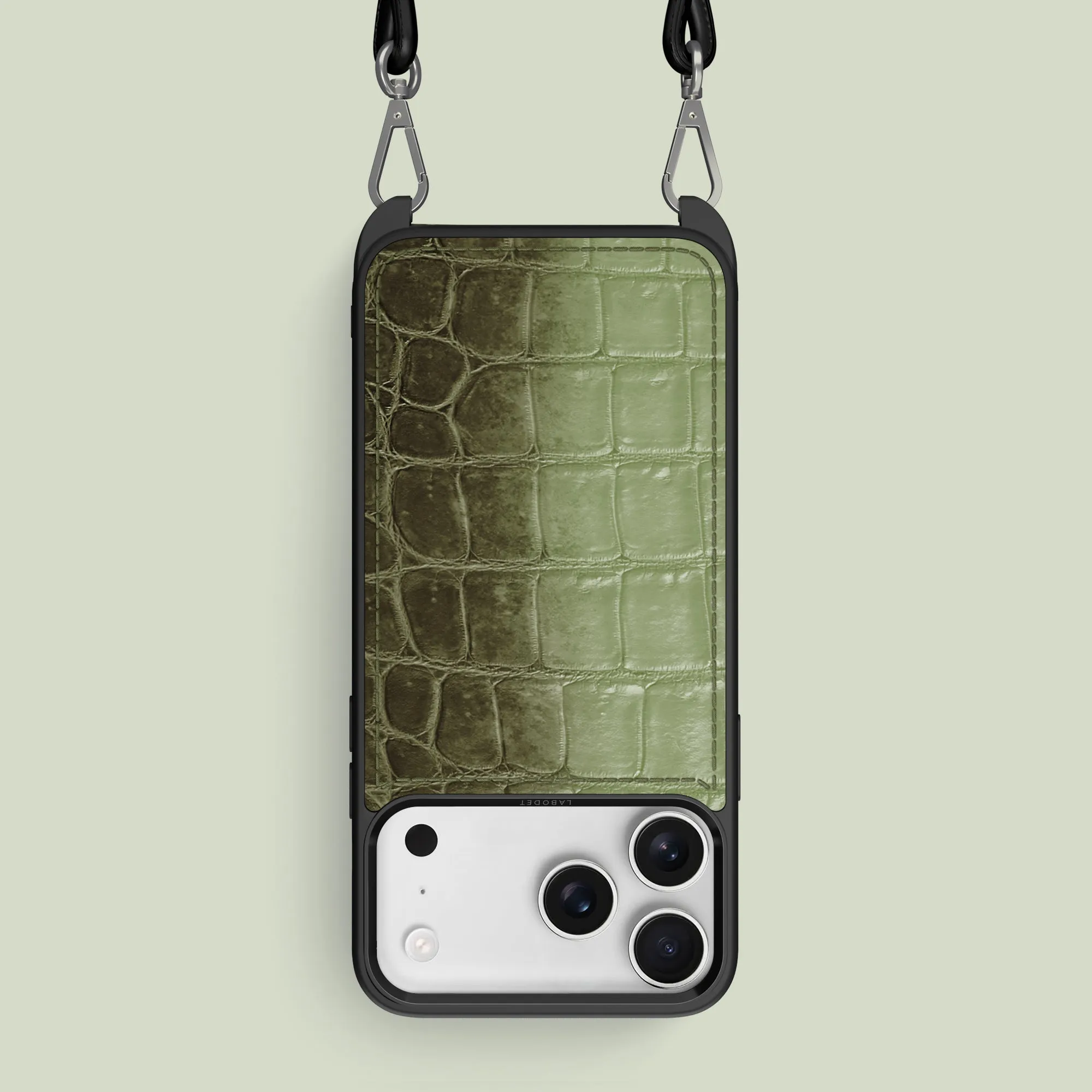 Crossbody Sport Case Celadon Green For iPhone 17 Pro Max In Himalayan Crocodile Glossy Look