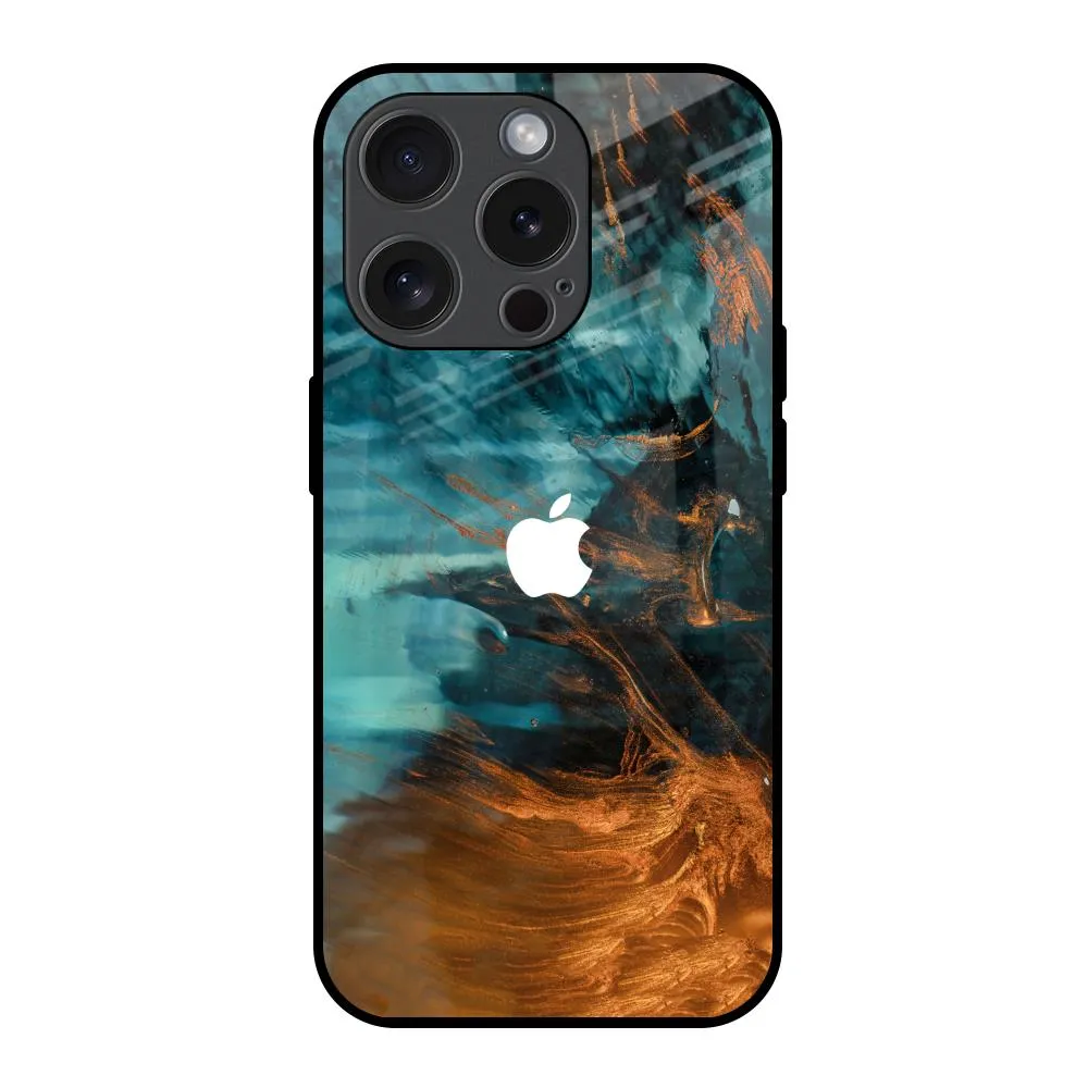 Unique Artwork Golden Splash Glass Case for iPhone 15 Pro