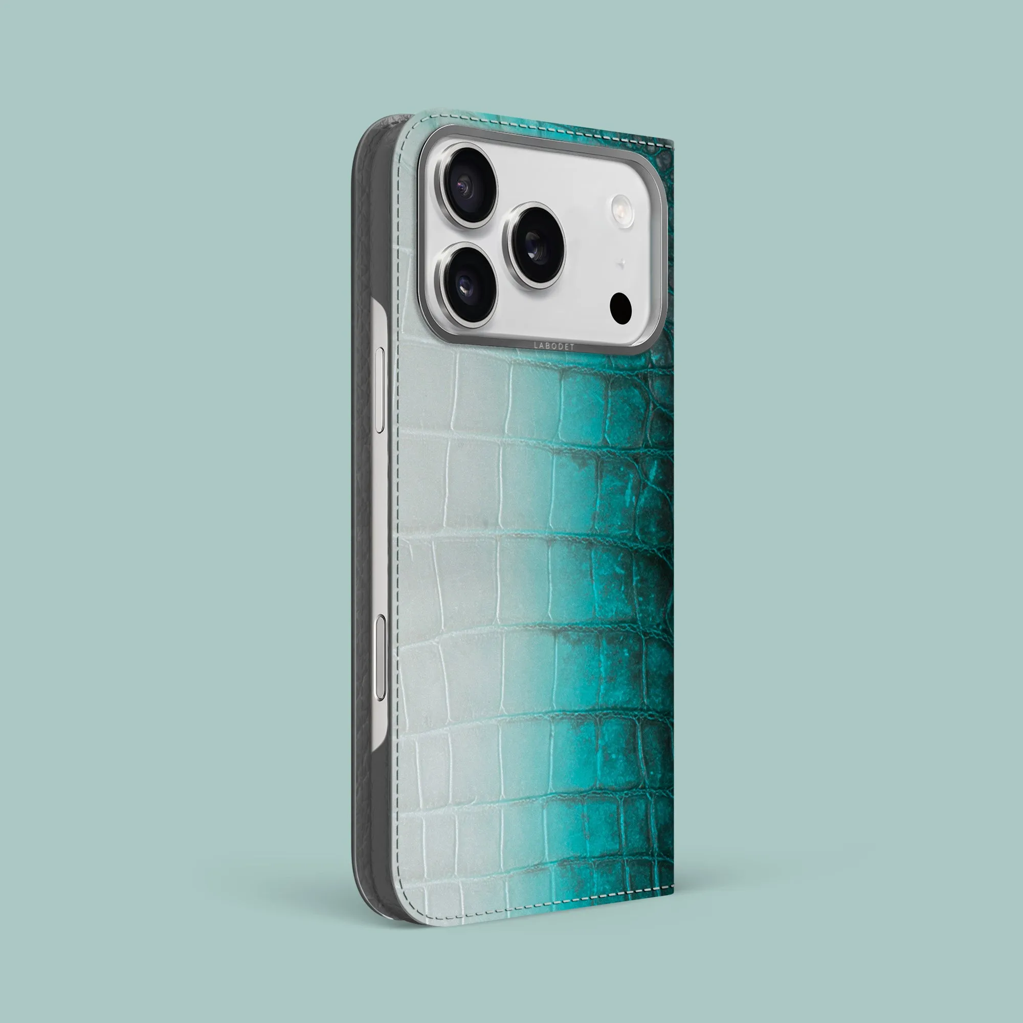 Folio Case 1/1 Turquoise For iPhone 17 Pro Max In Himalayan Crocodile Rugged Detail Layer