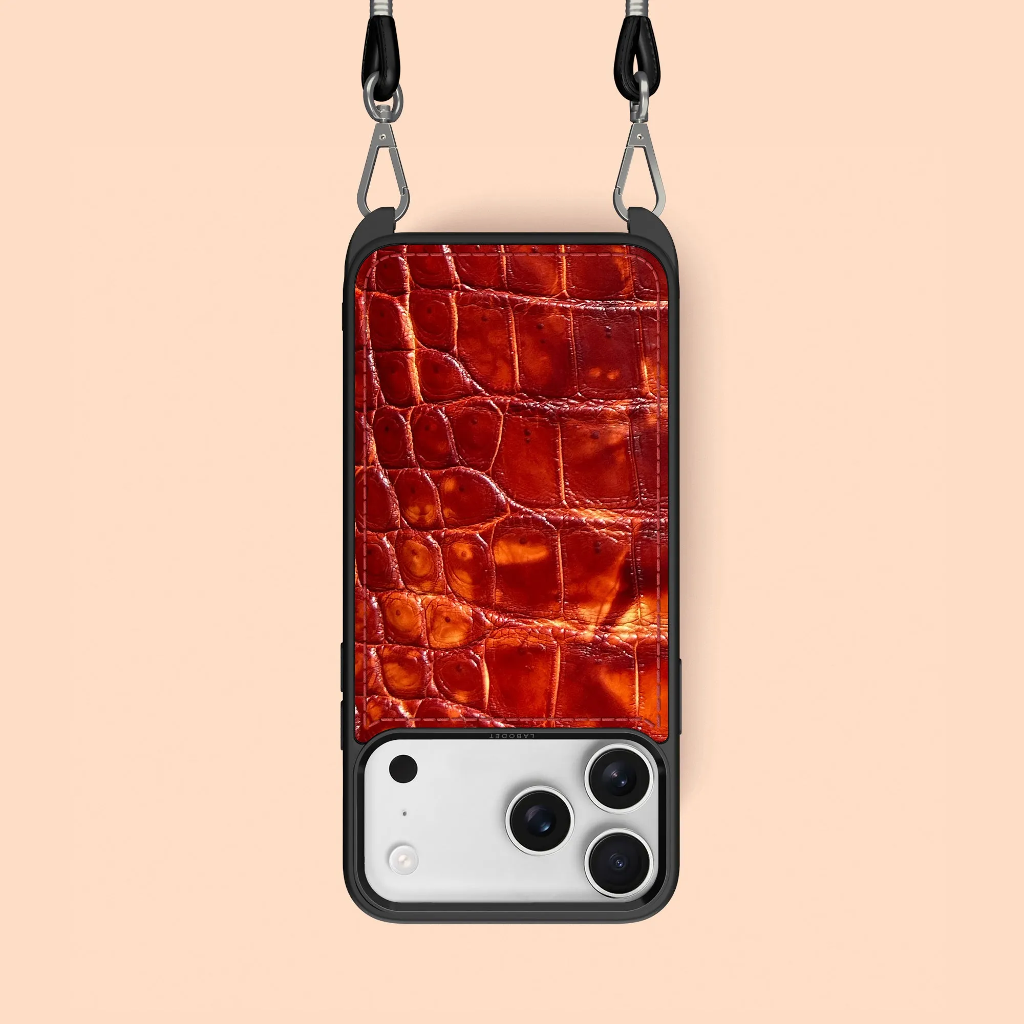 Crossbody Sport Case 1/1 Red-Clay For iPhone 17 Pro In Alligator Gloss Surface Layer Comfort Shape