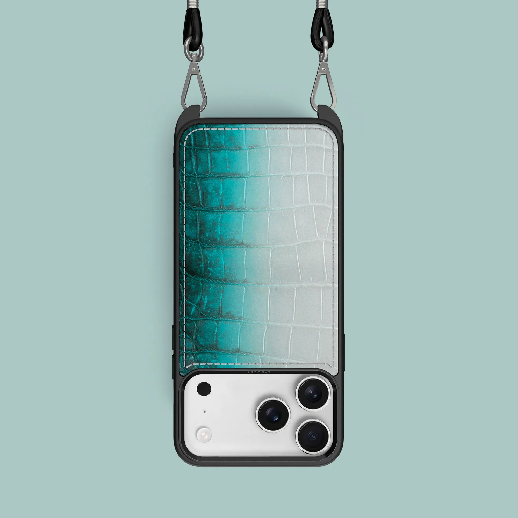 Colorful Pattern Tough Frame Crossbody Sport Case 1/1 Turquoise For iPhone 17 Pro In Himalayan Crocodile