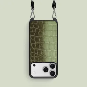 Luxury Texture Design Soft Protection Layer Crossbody Sport Case Celadon Green For iPhone 17 Pro In Himalayan Crocodile