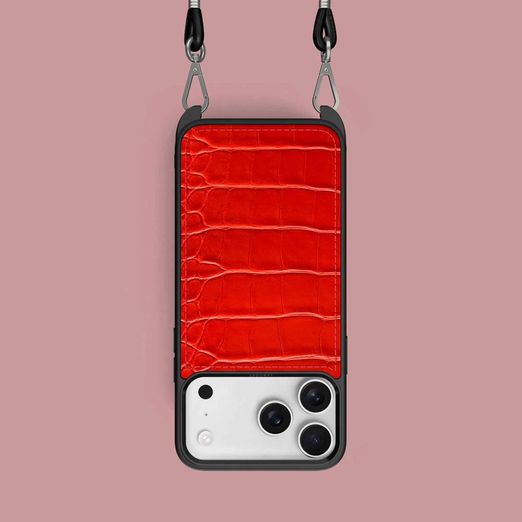 Crossbody Sport Case Deep Coral For iPhone 17 Pro In Alligator Premium Surface Texture