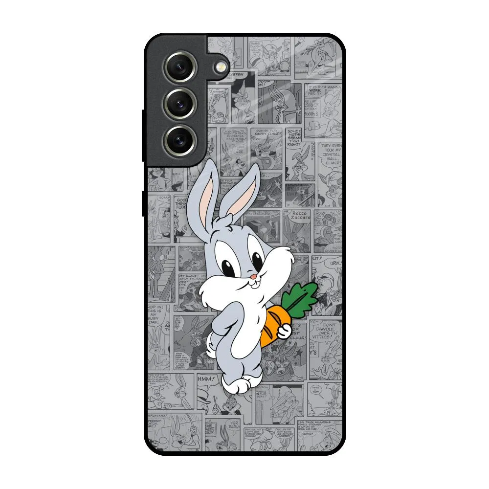 Hybrid Build Texture Premium Texture Cute Baby Bunny Glass Case for Samsung Galaxy S21 FE 5G