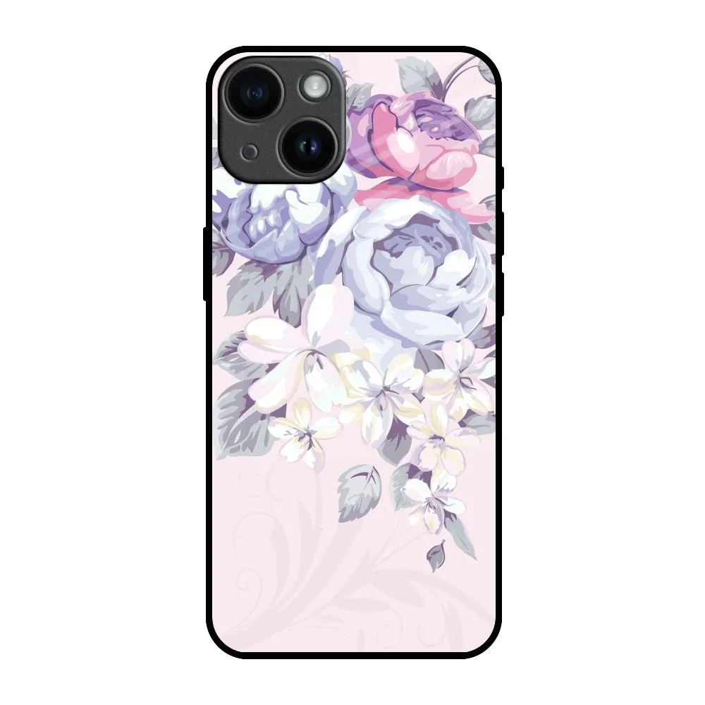 Elegant Floral Glass Case for iPhone 14 Comfort Layer Texture