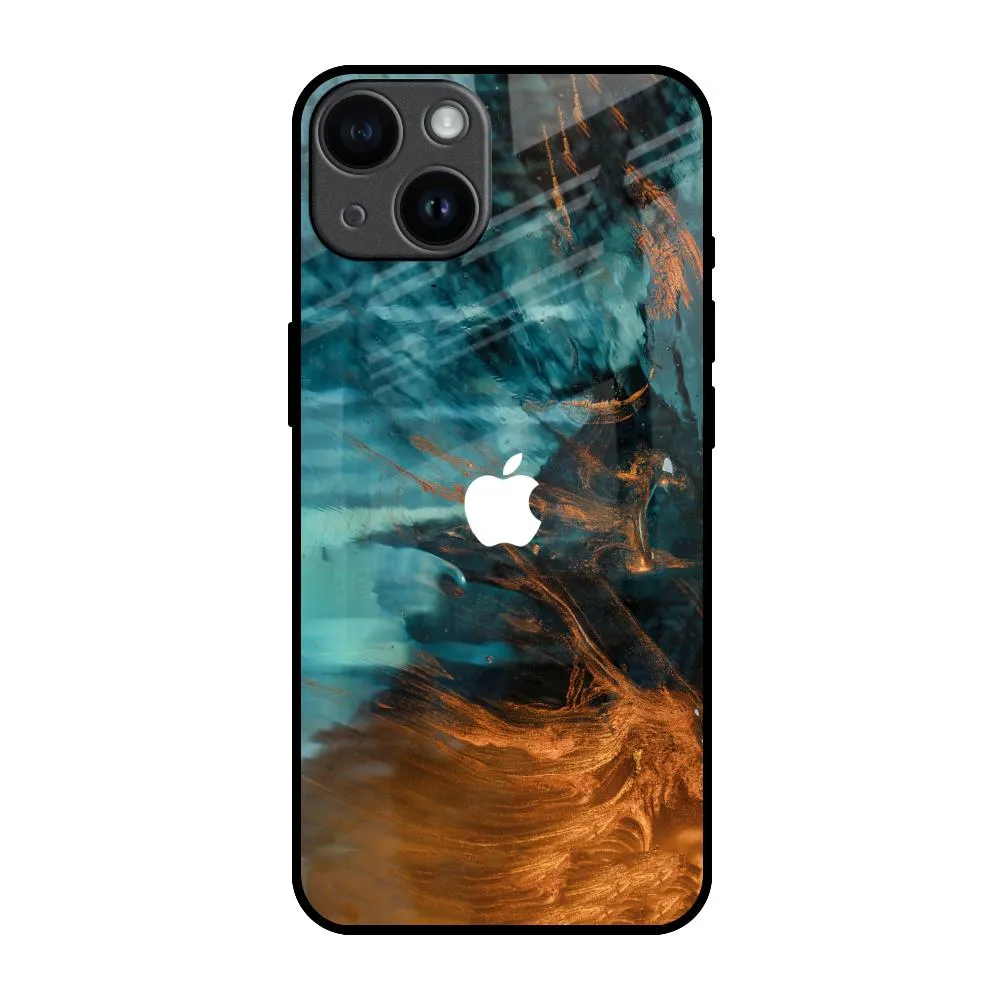 Ergonomic Feel Shockproof Frame Golden Splash Glass Case for iPhone 14