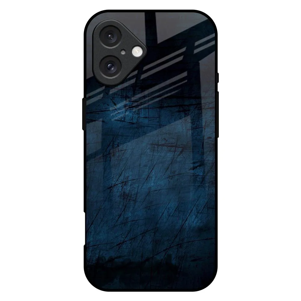Elegant Design Layer Easy Removal Dark Blue Grunge Glass Case for iPhone 16 Plus