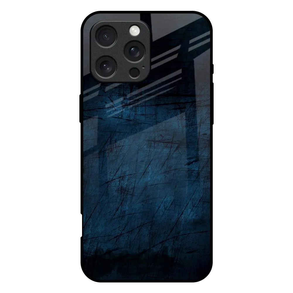 Dark Blue Grunge Glass Case for iPhone 16 Pro Max Minimalist Aesthetic Anti Scratch Layer