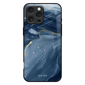 Deep Ocean Marble Glass Case for iPhone 16 Pro Max Trendy Detailing